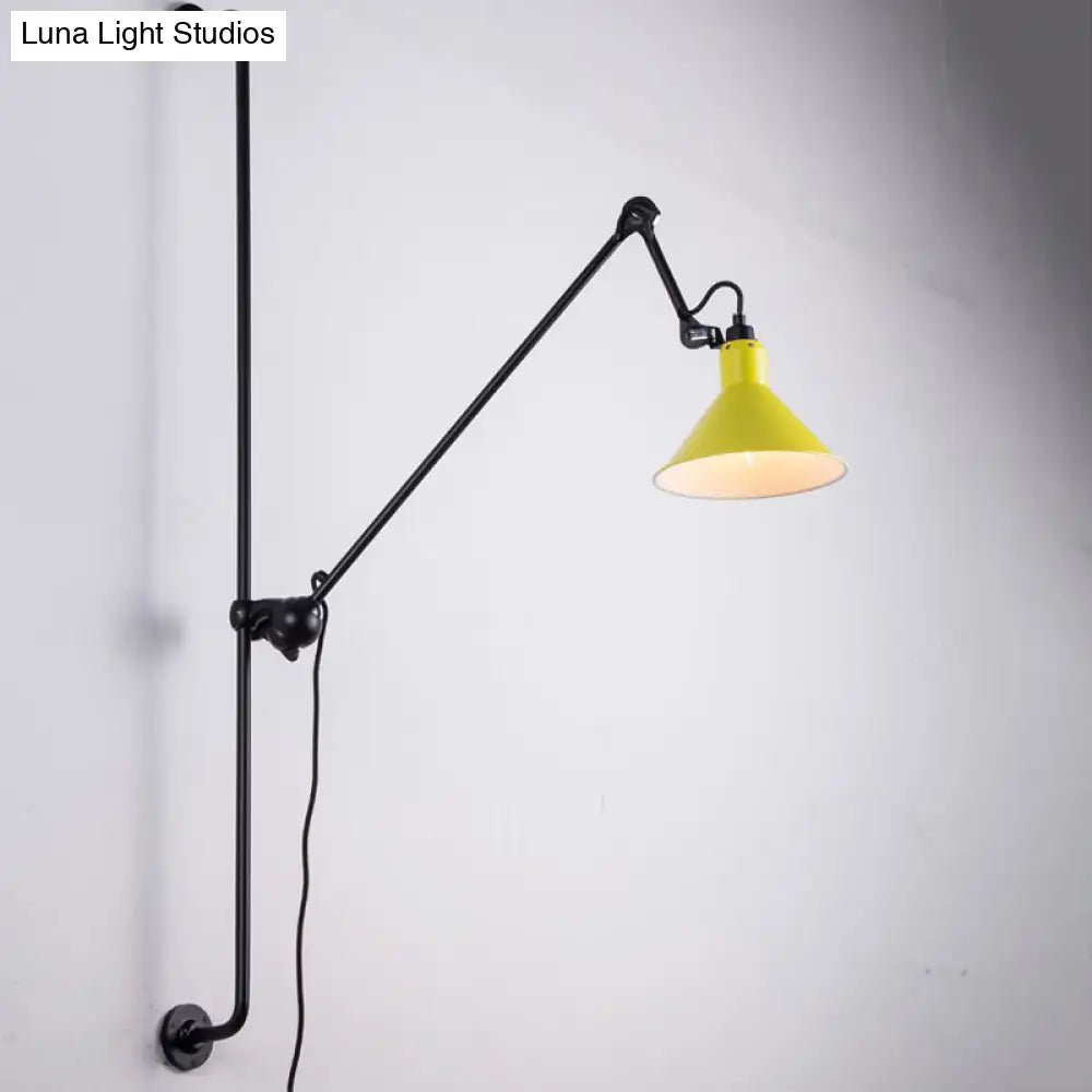 DecorBites™ Modern 1-Head Sconce Lighting with Metal Shade - Red/Yellow Conical Wall Mount Lamp for Bedside
