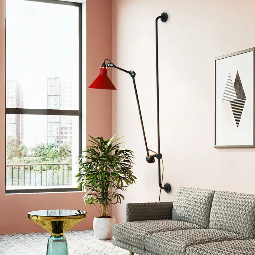 DecorBites™ Modern 1-Head Sconce Lighting with Metal Shade - Red/Yellow Conical Wall Mount Lamp for Bedside