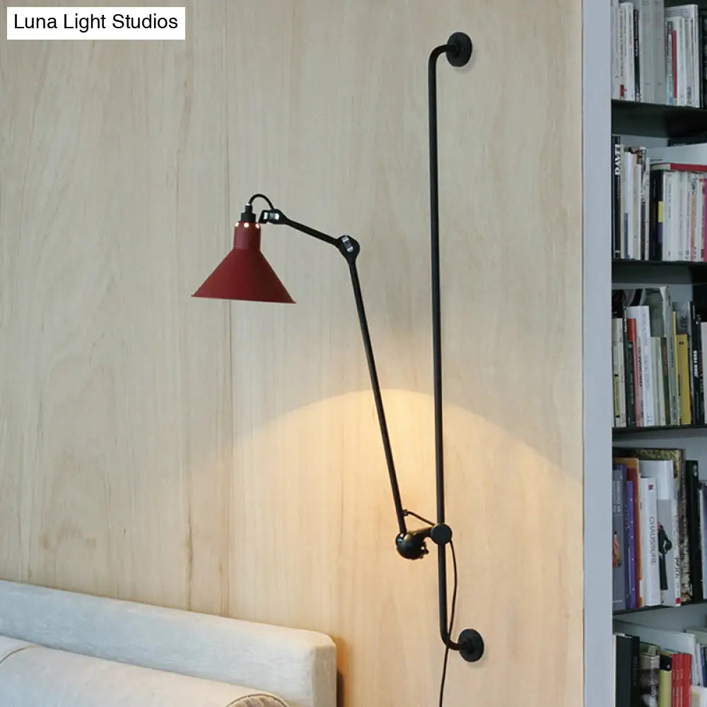 DecorBites™ Modern 1-Head Sconce Lighting with Metal Shade - Red/Yellow Conical Wall Mount Lamp for Bedside