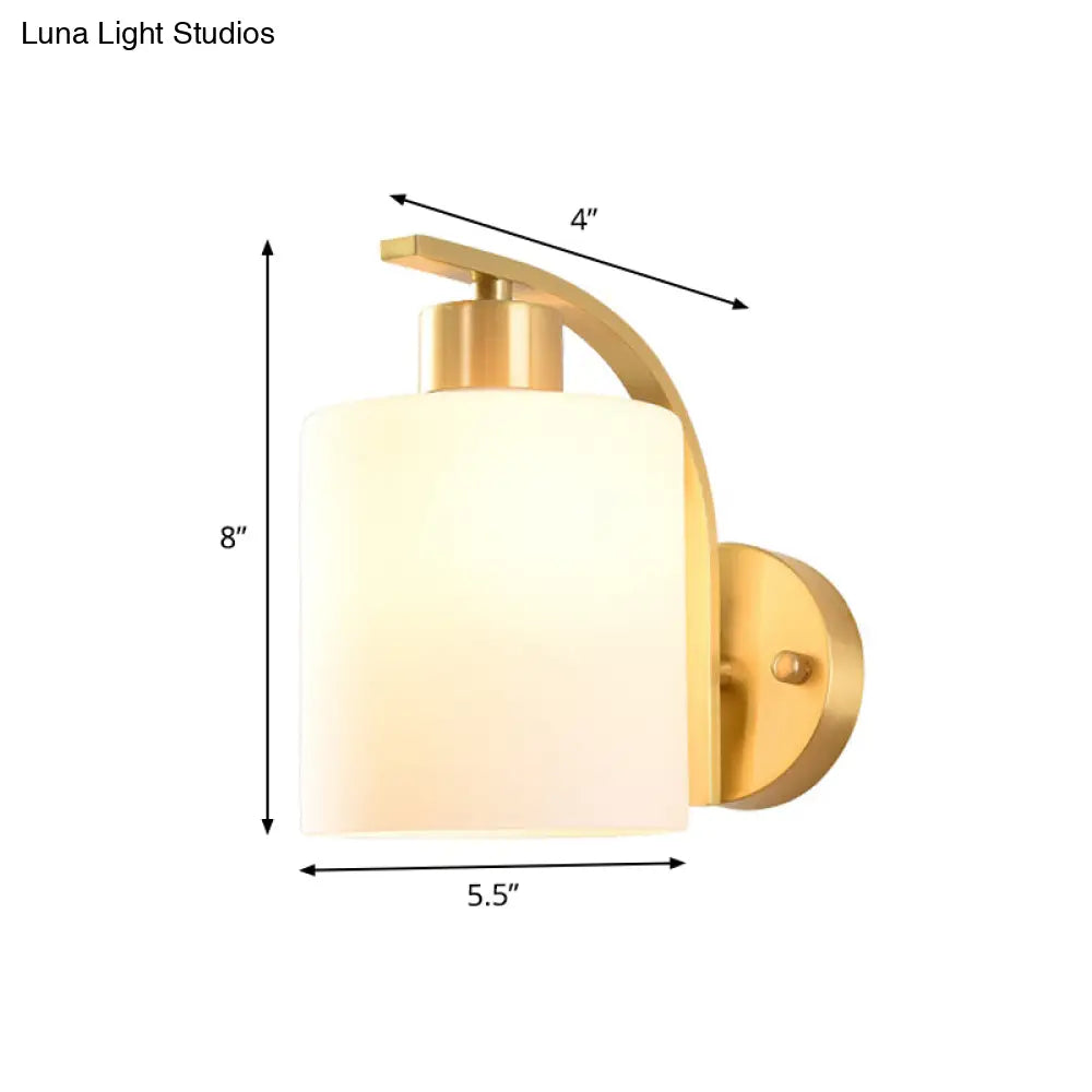 DecorBites™ Modern 1-Light Brass Cylinder Sconce with Milk Glass Shade - Wall Lighting Fixture