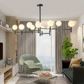 DecorBites™ Modern 10-Head Orbit Chandelier Pendant, White Glass, Black/White/Gold, for Living Room Island Lighting