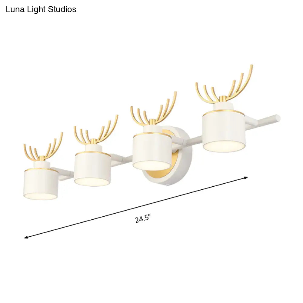 DecorBites™ Modern 2/3/4-Light White Cylindrical Vanity Lighting with Antler Design - Natural Light, LED Wall Mounted Fixture