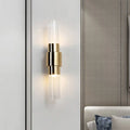 DecorBites™ Modern 2-Headed Gold Wall Sconce with Clear Ribbed Glass for Bathroom