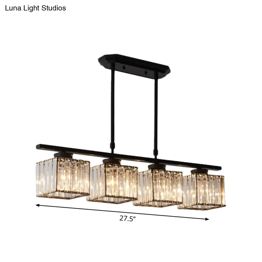 DecorBites™ Modern 3/4-Light Square Hanging Ceiling Fixture with Clear Crystal in Black/Gold for Dining Room