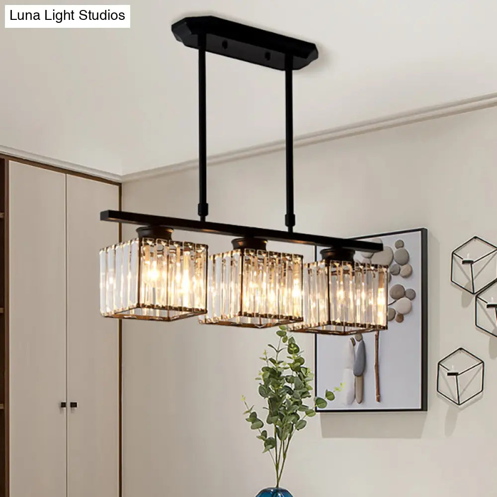 DecorBites™ Modern 3/4-Light Square Hanging Ceiling Fixture with Clear Crystal in Black/Gold for Dining Room