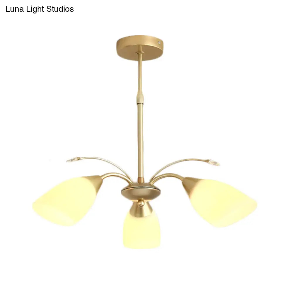 DecorBites™ Modern 3/6 Bulbs Gold Hanging Chandelier with White Glass Shade