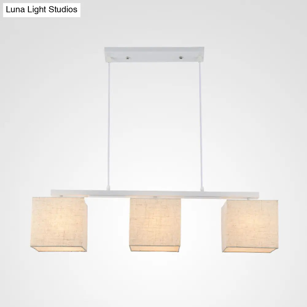 DecorBites™ Modern 3-Headed Fabric Island Light Fixture for Kitchen - Square/Drum Style, White Hanging Ceiling Light