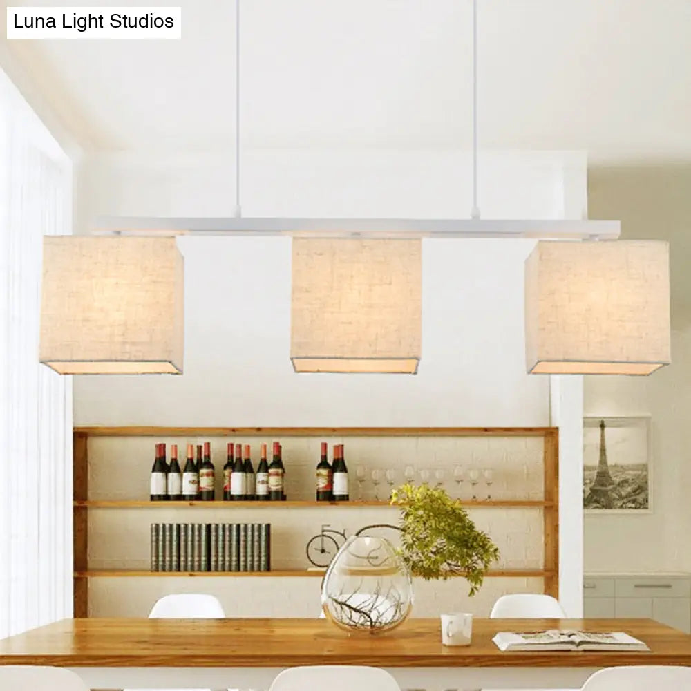 DecorBites™ Modern 3-Headed Fabric Island Light Fixture for Kitchen - Square/Drum Style, White Hanging Ceiling Light