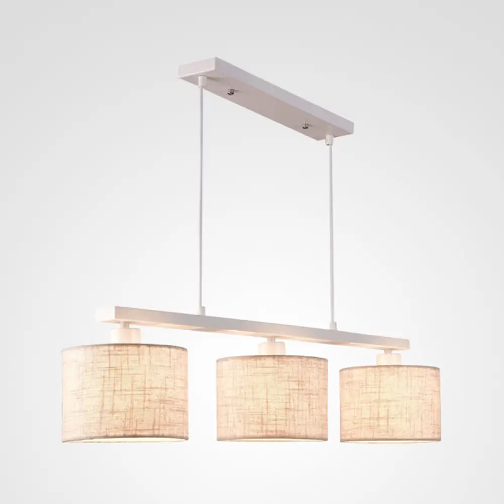 DecorBites™ Modern 3-Headed Fabric Island Light Fixture for Kitchen - Square/Drum Style, White Hanging Ceiling Light