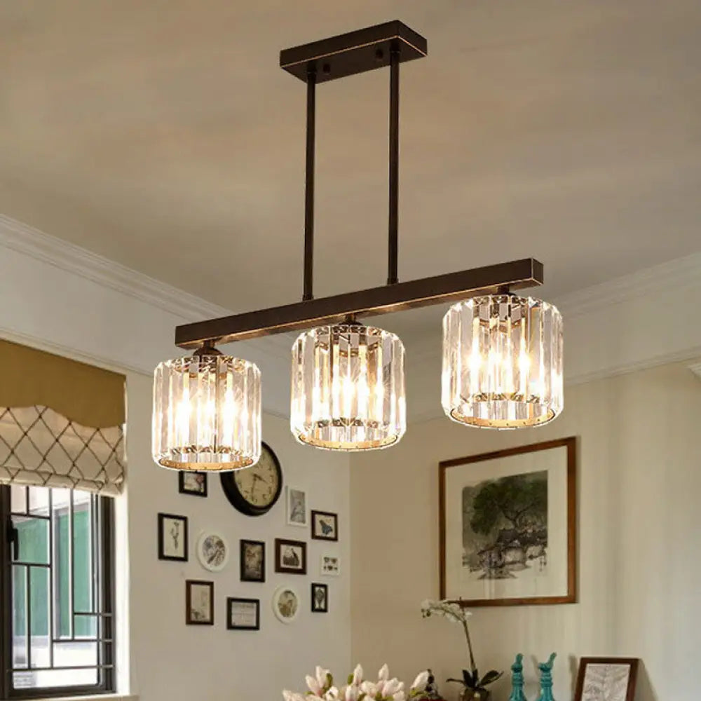 DecorBites™ Modern 3-Light Crystal Island Pendant in Clear Shade for Dining Room Table