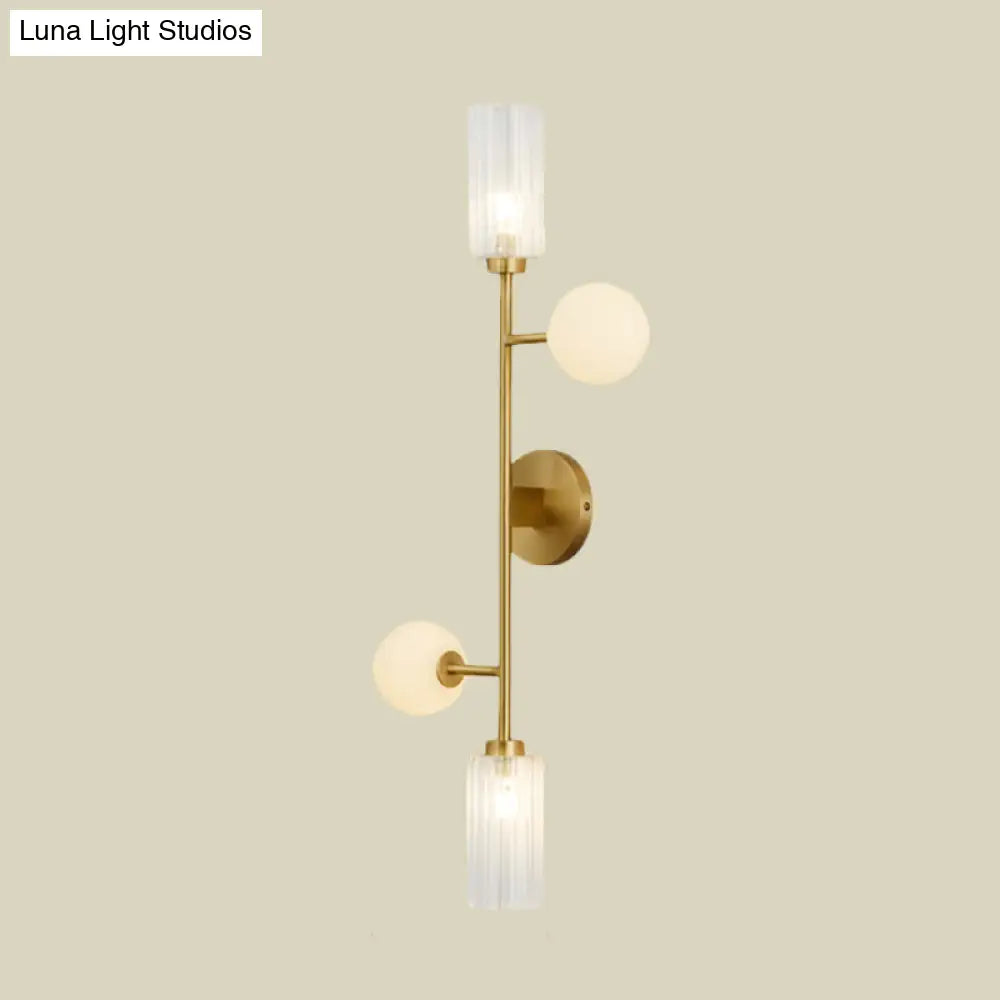 DecorBites™ Modern 4-Light Gold Metal Pencil Arm Wall Lamp with Glass Shades