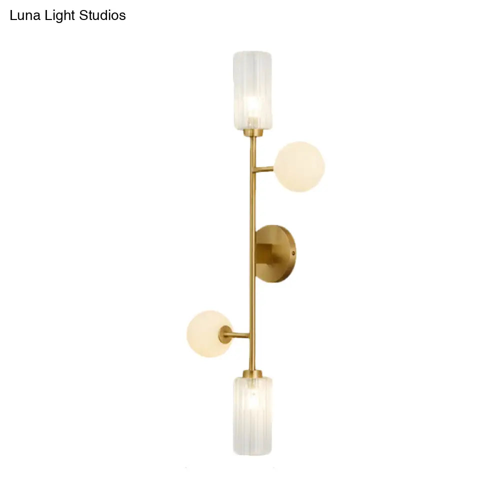 DecorBites™ Modern 4-Light Gold Metal Pencil Arm Wall Lamp with Glass Shades