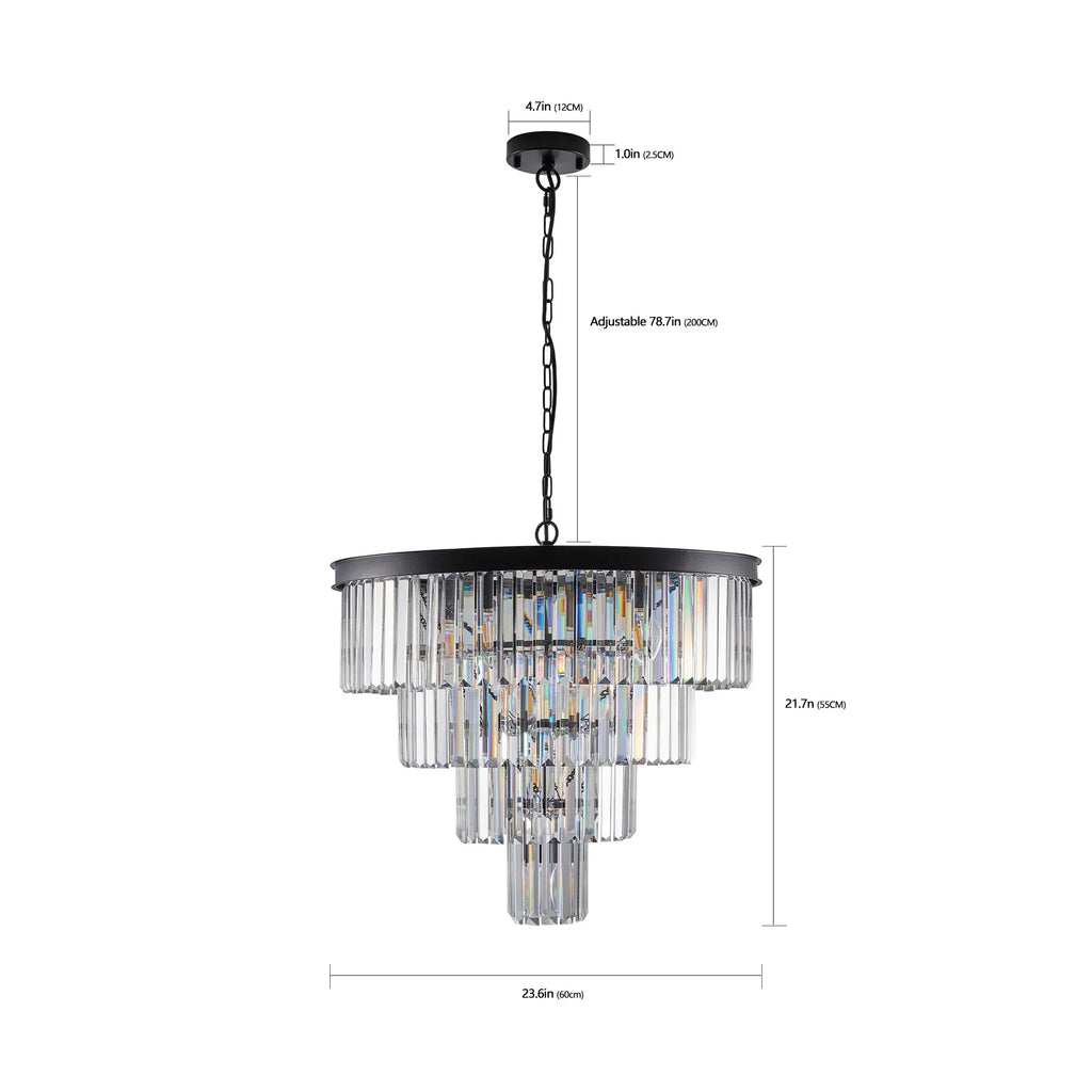 DecorBites™ Modern 4-Tier Black Crystal Chandelier
