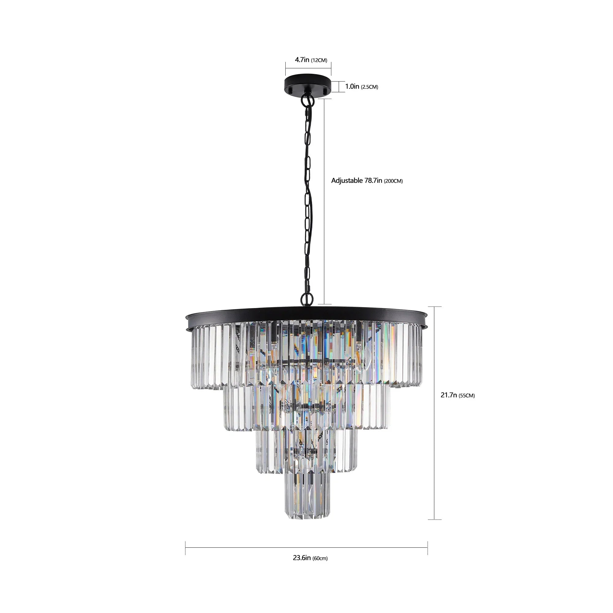 DecorBites™ Modern 4-Tier Black Crystal Chandelier