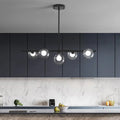 DecorBites™ Modern 5-Head Black Island LED Pendant Light with Clear Glass Shade
