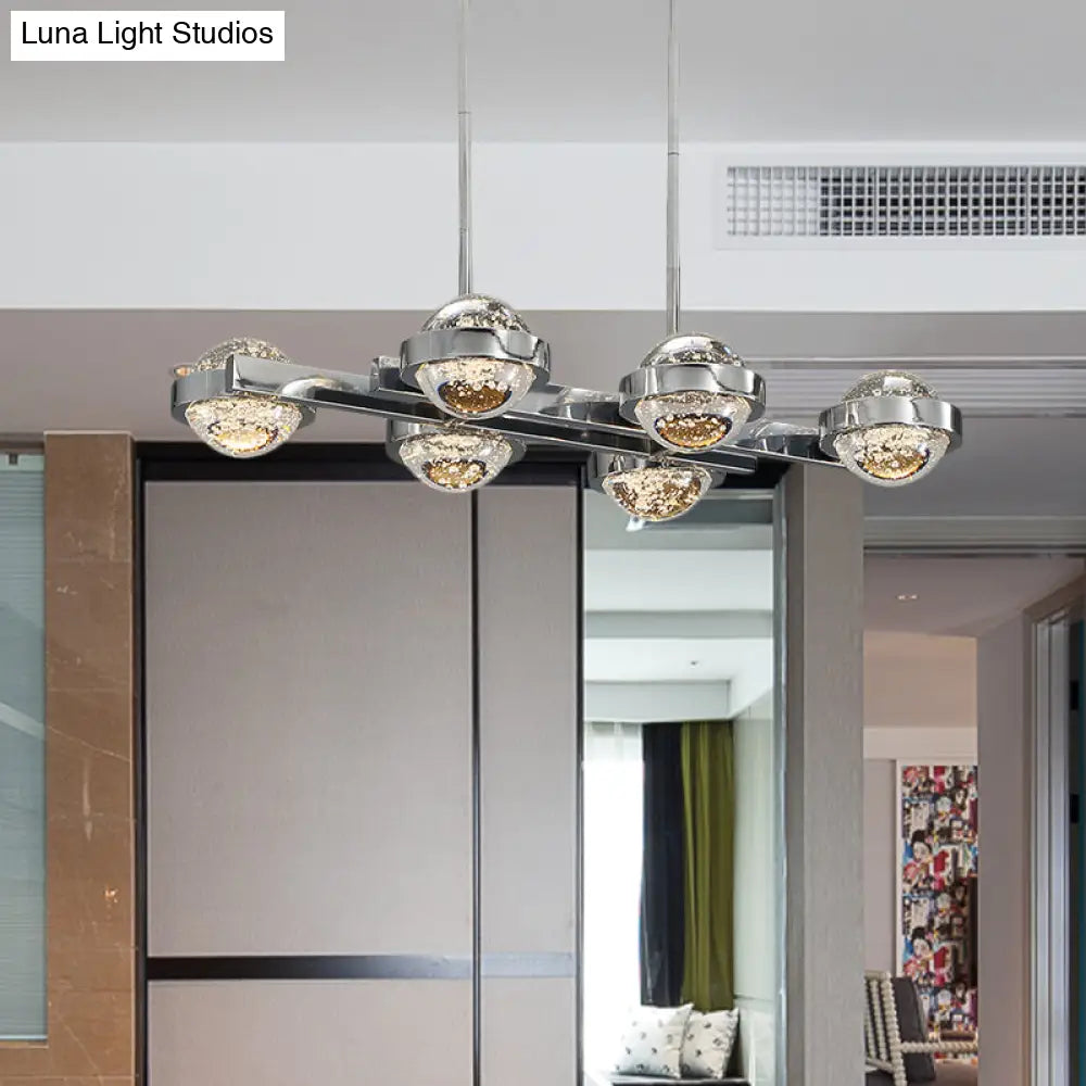 DecorBites™ Modern 6-Head LED Island Lamp with Chrome/Gold Finish & Seedy Crystal Ball - Perfect Over Dining Table Lighting