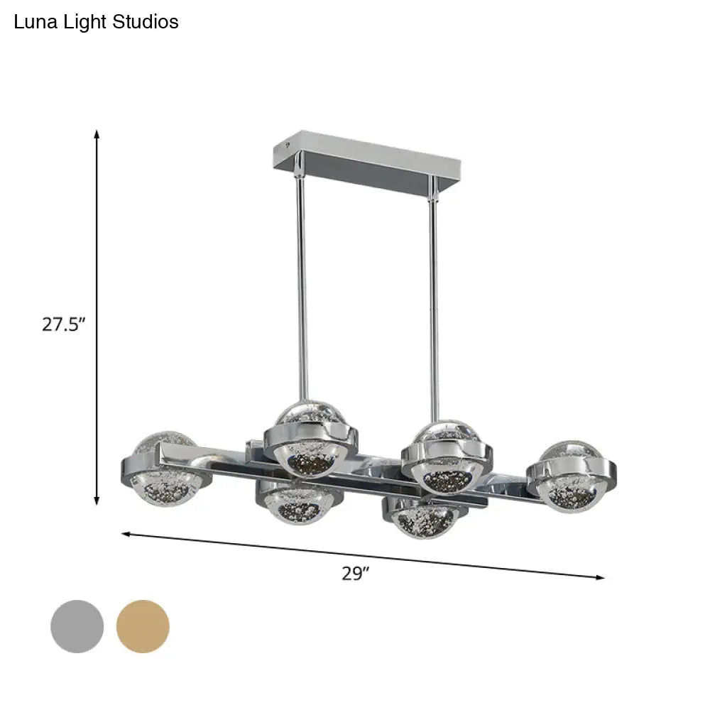 DecorBites™ Modern 6-Head LED Island Lamp with Chrome/Gold Finish & Seedy Crystal Ball - Perfect Over Dining Table Lighting
