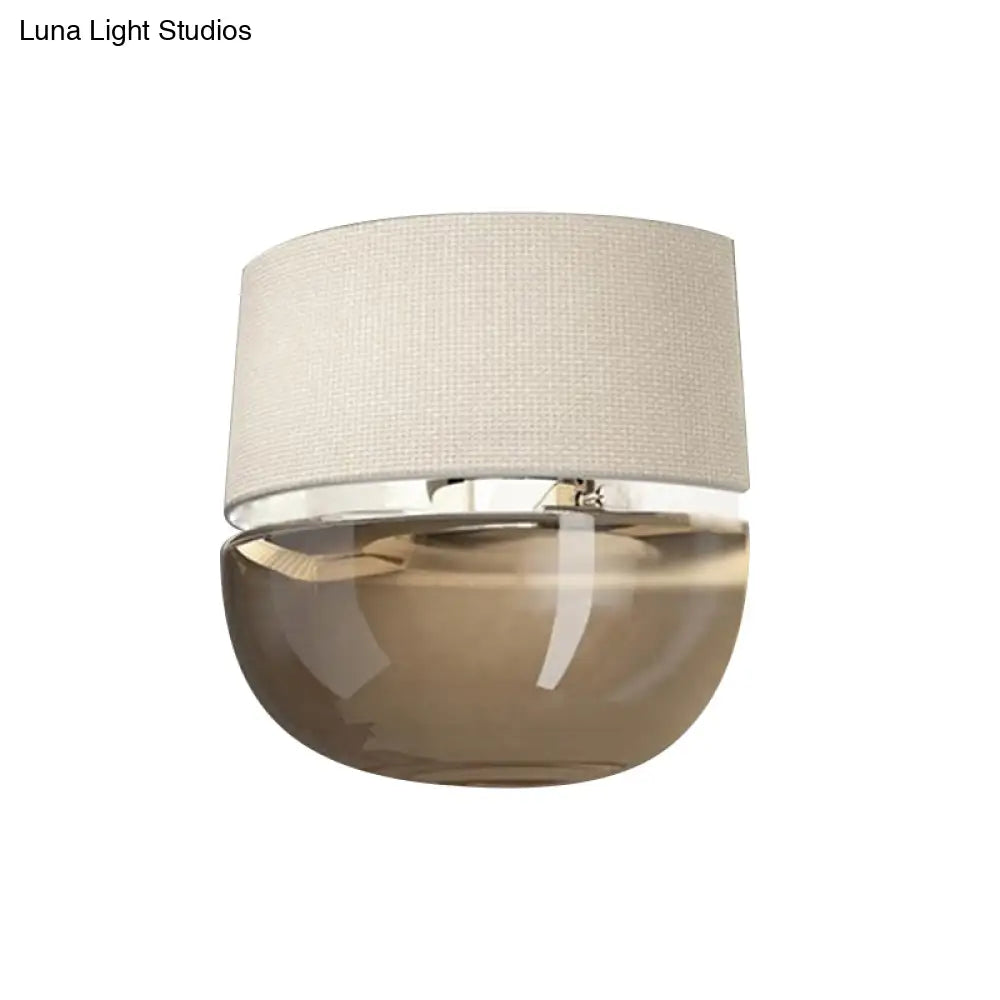 DecorBites™ Modern Arched Wall Sconce in White with Grid Pattern Fabric and Tan Glass Bottom
