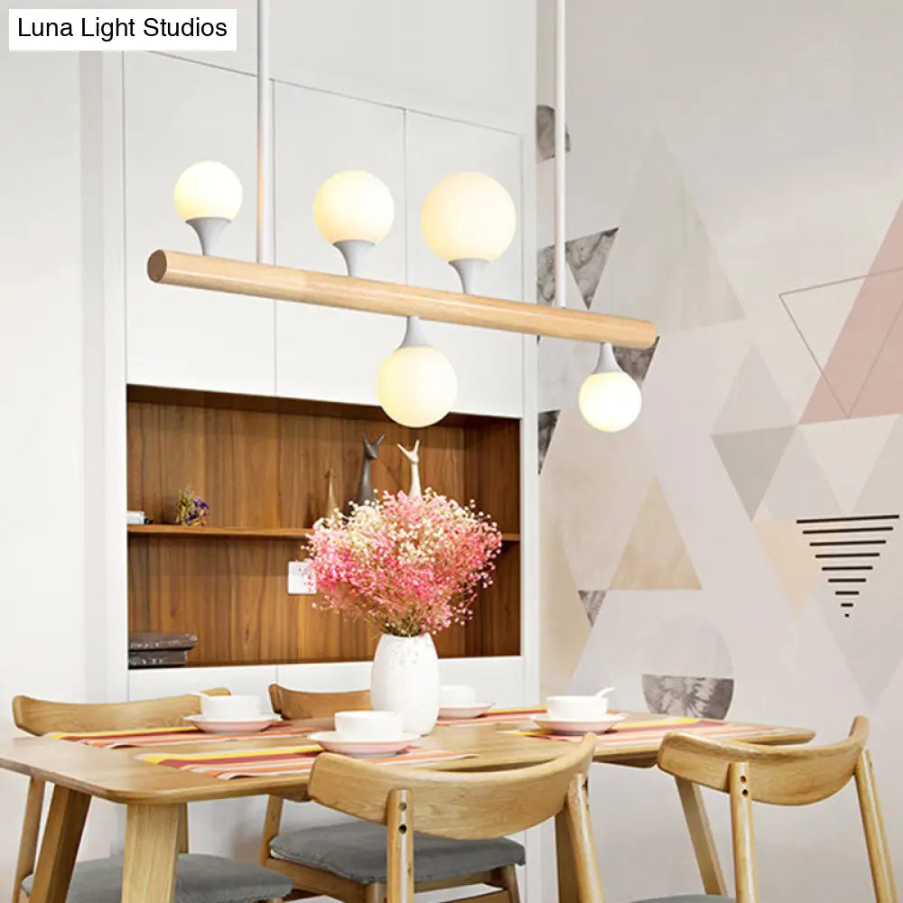 DecorBites™ Modern Asian Inspired Hanging Island Lamp with LED Lights - Beige Wood Finish - Ideal for Dining Room