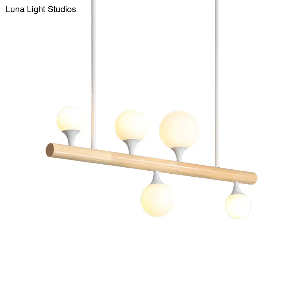 DecorBites™ Modern Asian Inspired Hanging Island Lamp with LED Lights - Beige Wood Finish - Ideal for Dining Room