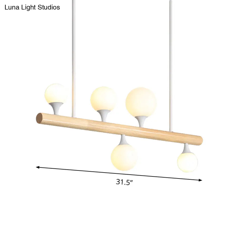 DecorBites™ Modern Asian Inspired Hanging Island Lamp with LED Lights - Beige Wood Finish - Ideal for Dining Room