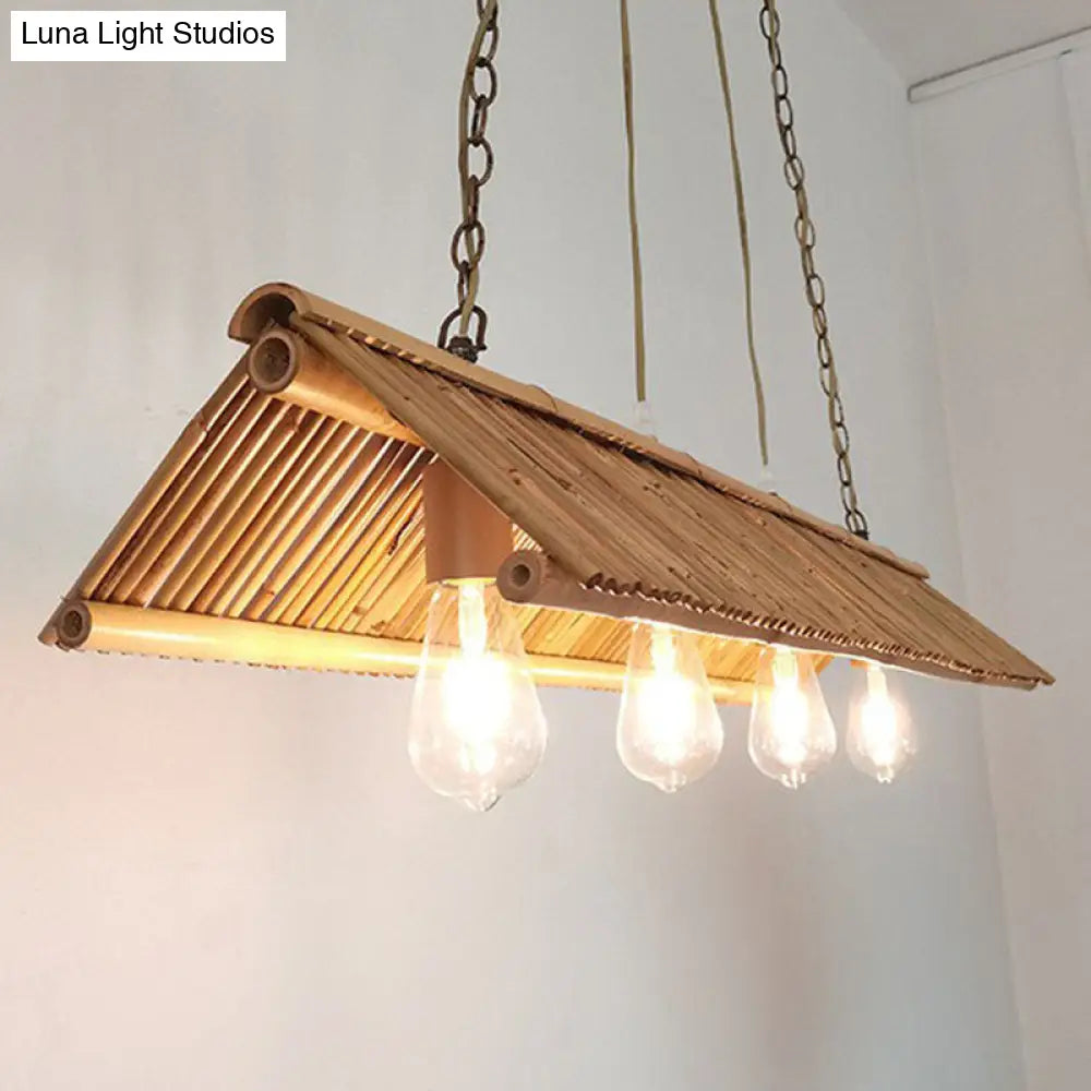 DecorBites™ Modern Bamboo Island Pendant Light Fixture with Triangle Roof Design - Wood Ceiling Lighting