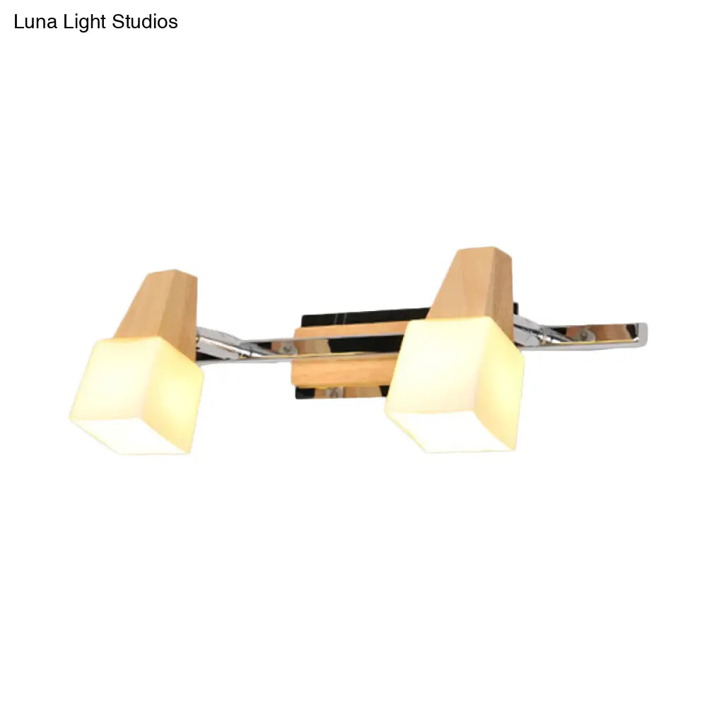 DecorBites™ Modern Beige Cube Vanity Light Fixture with 2-Light Milk White Glass Shade, Wall Mount Lamp