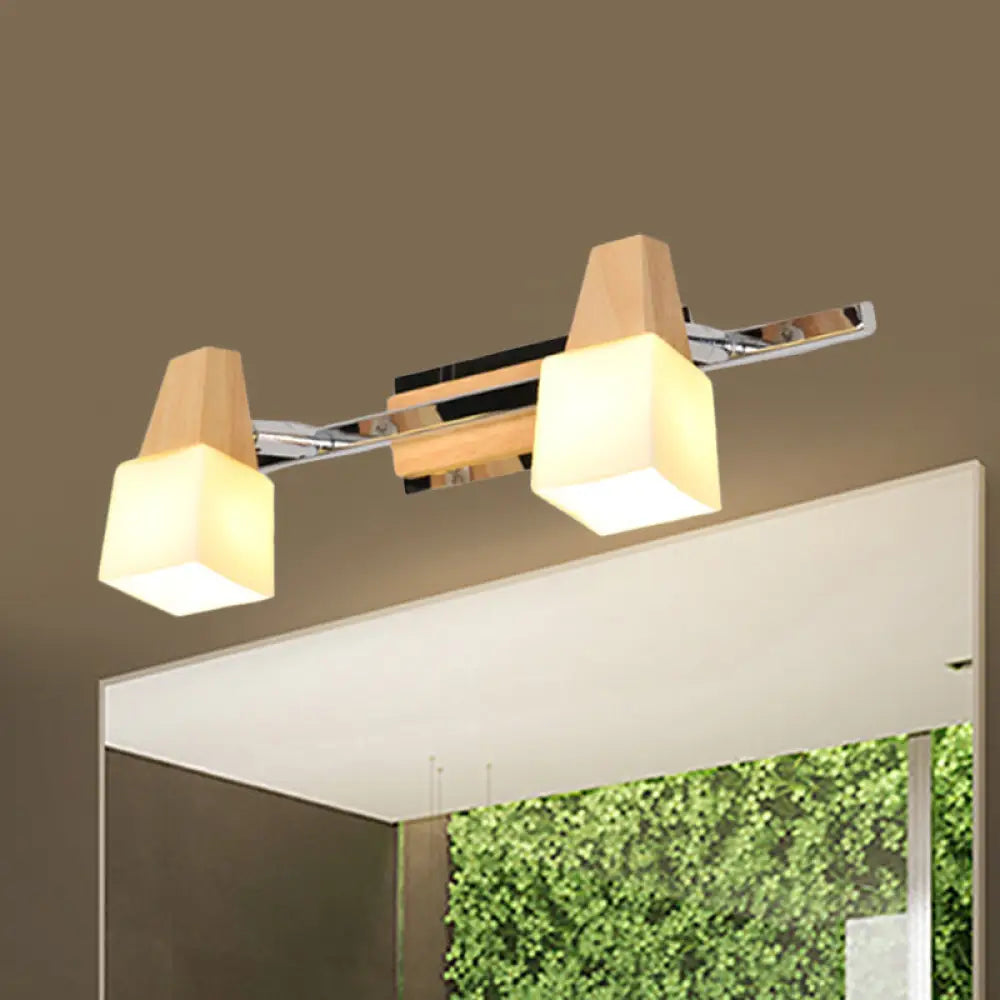DecorBites™ Modern Beige Cube Vanity Light Fixture with 2-Light Milk White Glass Shade, Wall Mount Lamp