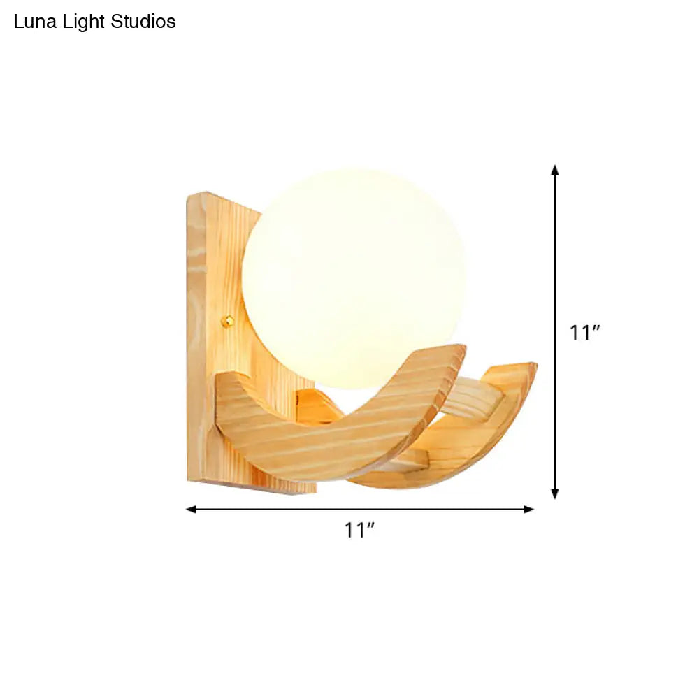 DecorBites™ Modern Beige Wood Sconce Light Fixture with White Glass Shade - Wall Mounted Lamp