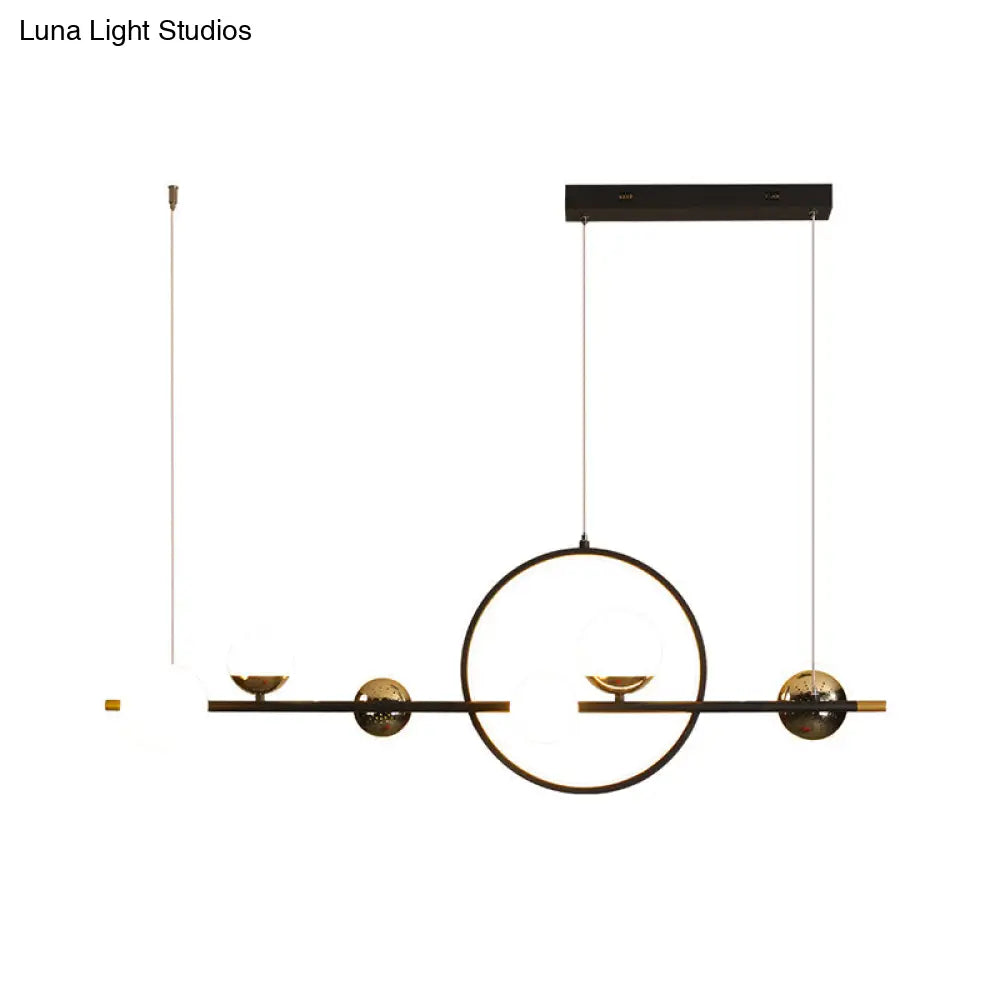 DecorBites™ Modern Black Acrylic Sphere LED Pendant Light with Halo Ring - Ideal for Restaurants