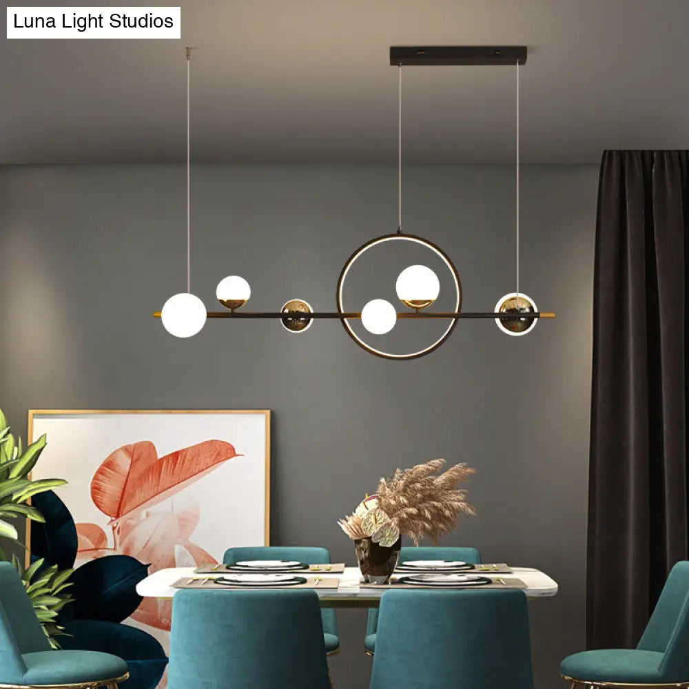 DecorBites™ Modern Black Acrylic Sphere LED Pendant Light with Halo Ring - Ideal for Restaurants