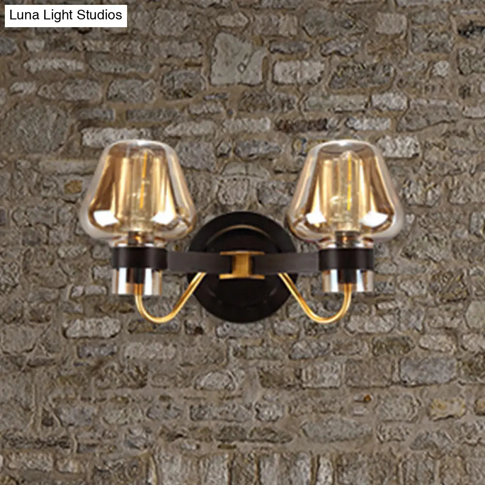 DecorBites™ Modern Black Amber Glass Wall Lamp - 2-Light Mushroom Sconce Light Fixture for Living Room