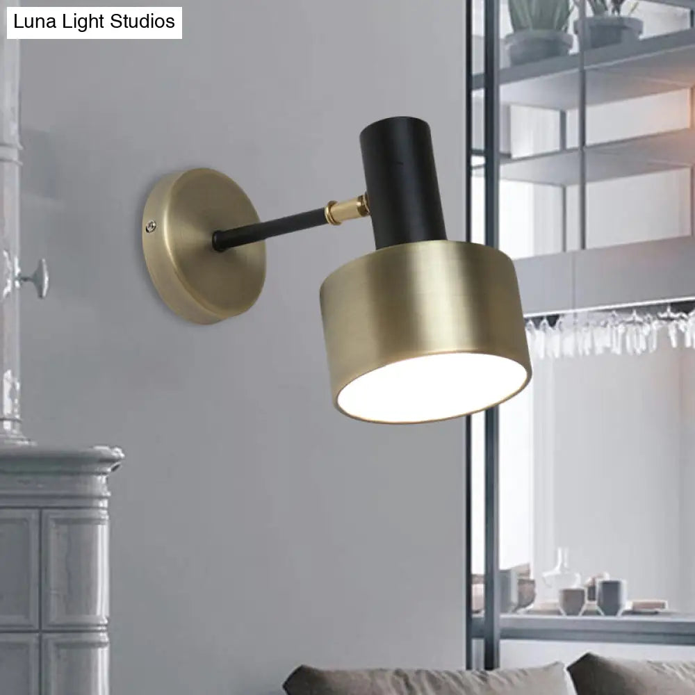 DecorBites™ Modern Black and Gold Cylinder Sconce: Metal Wall Lighting Fixture for Living Room