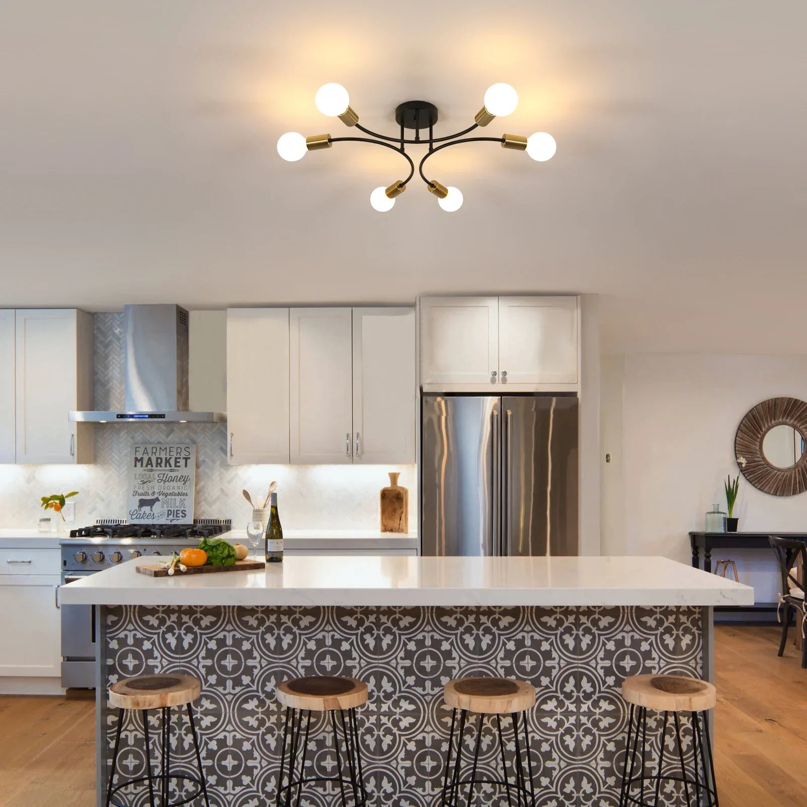 DecorBites™ Modern Black and Gold Sputnik Chandelier