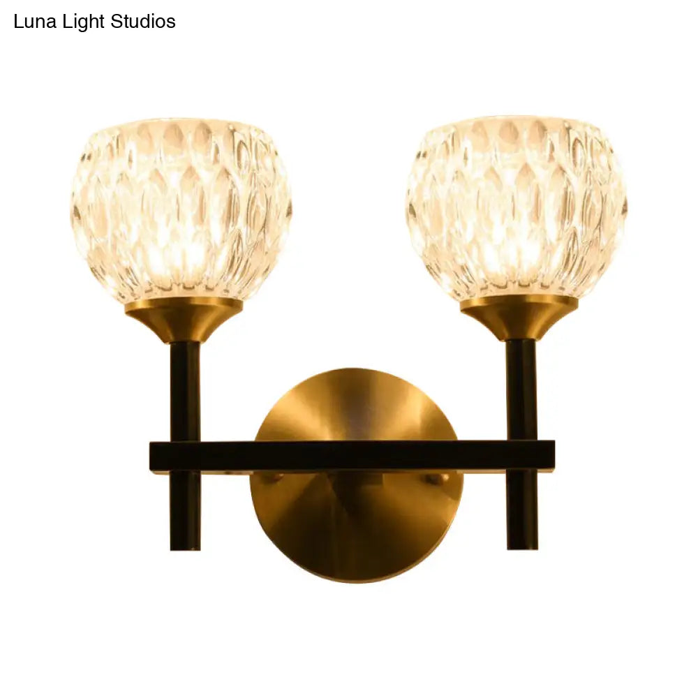 DecorBites™ Modern Black and Gold Wall Light with Clear Dimpled Glass for Living Room