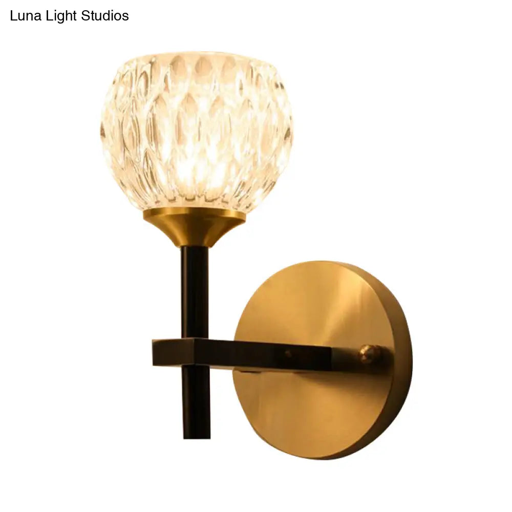 DecorBites™ Modern Black and Gold Wall Light with Clear Dimpled Glass for Living Room