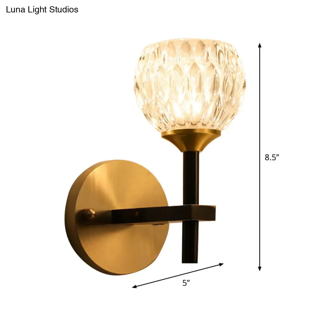 DecorBites™ Modern Black and Gold Wall Light with Clear Dimpled Glass for Living Room