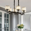 DecorBites™ Modern Black Crystal 6-Head Cylinder Dining Room Island Ceiling Suspension Lamp
