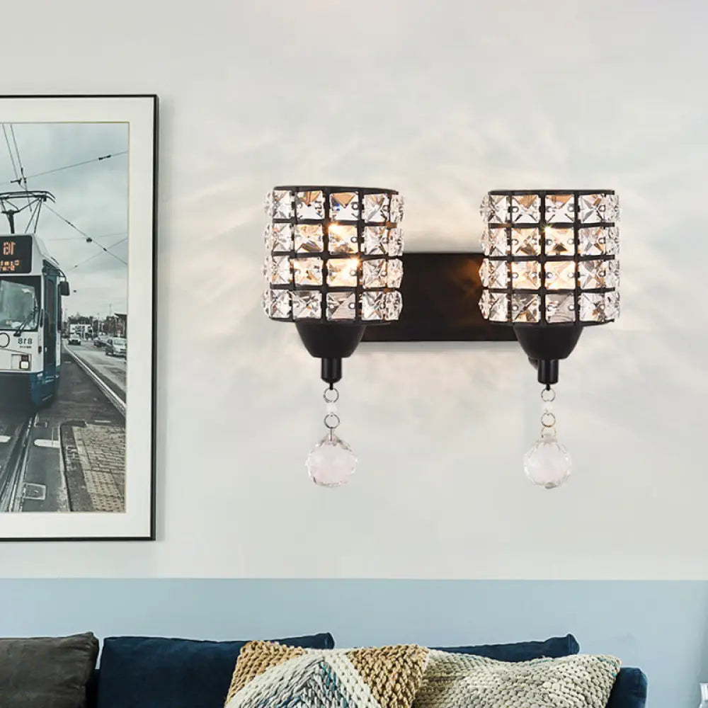 DecorBites™ Modern Black Crystal Wall Mount Light Fixture with Prismatic Optical Cylinder Design