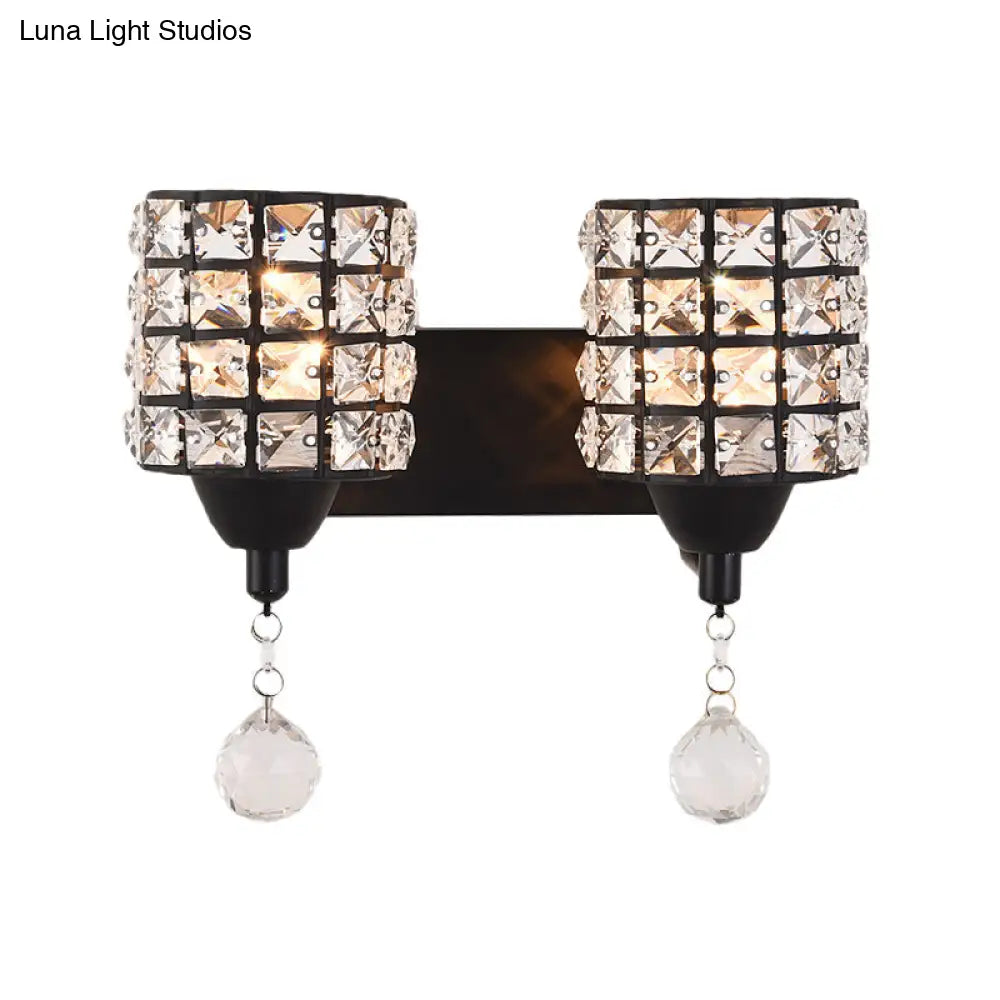 DecorBites™ Modern Black Crystal Wall Mount Light Fixture with Prismatic Optical Cylinder Design