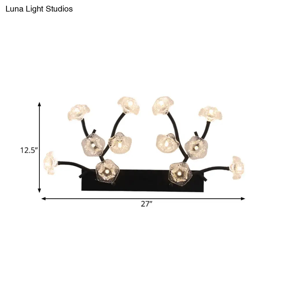 DecorBites™ Modern Black Glass Wall Sconce - Blossom 12-Light Clear Lighting for Bedroom