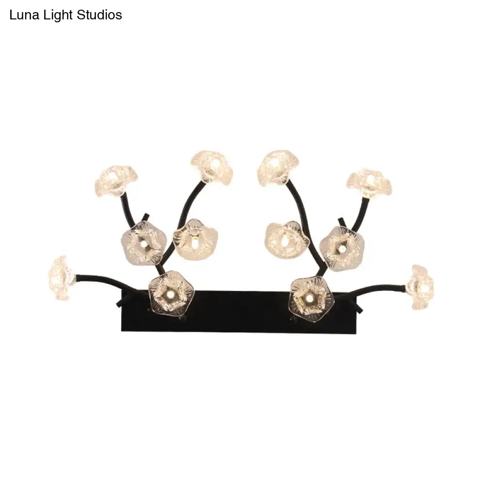 DecorBites™ Modern Black Glass Wall Sconce - Blossom 12-Light Clear Lighting for Bedroom