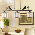 DecorBites™ Modern Black/Gold Chandelier Lamp with Clear Crystal Drum Shade, Bird Accent - 3 Heads Hanging Light Fixture