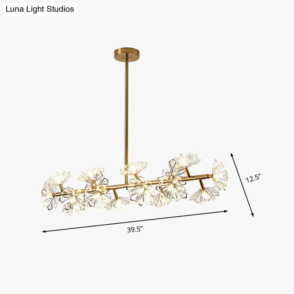 DecorBites™ Modern Black/Gold Floral Island Pendant with 16-Head Crystal Design - Hanging Ceiling Light Fixture