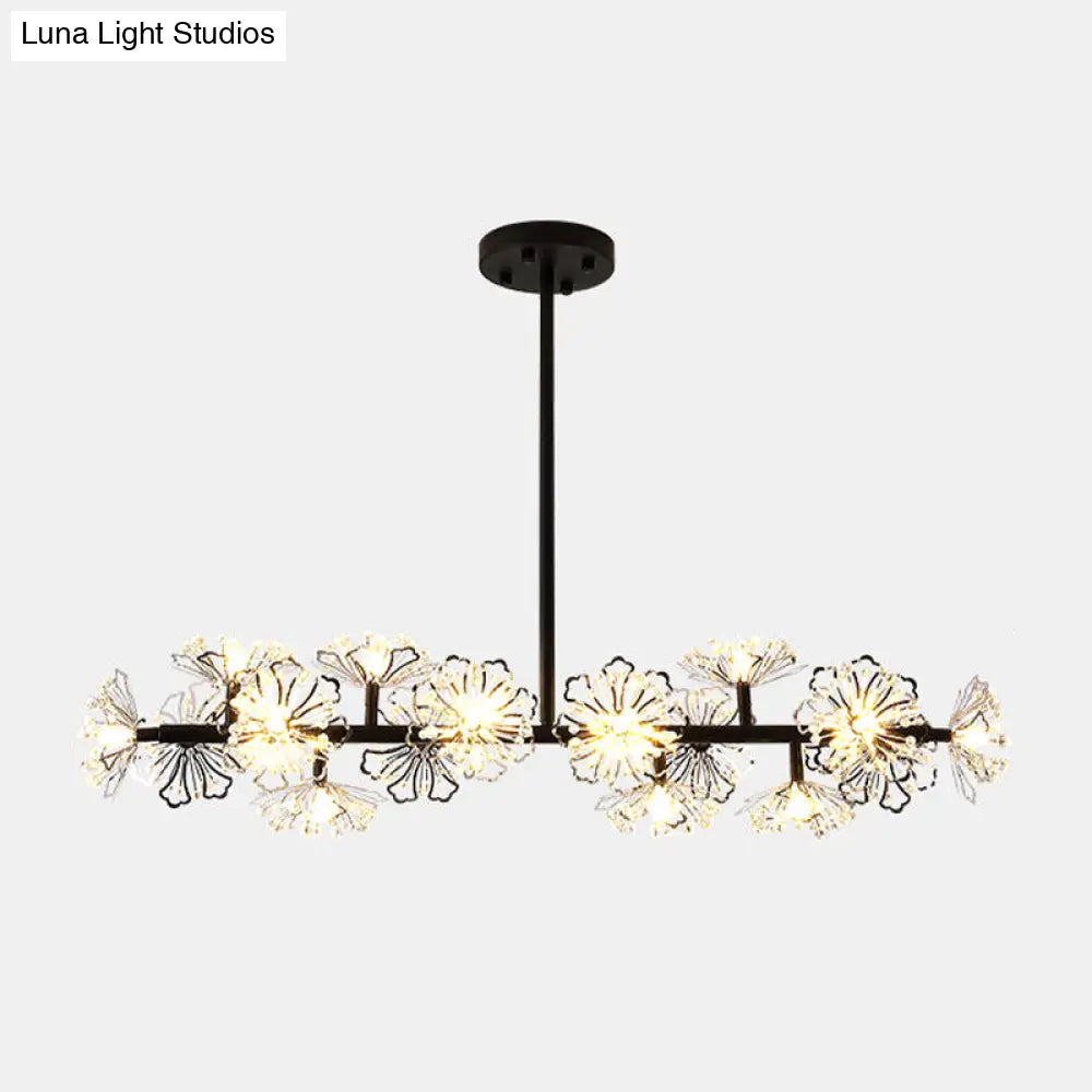 DecorBites™ Modern Black/Gold Floral Island Pendant with 16-Head Crystal Design - Hanging Ceiling Light Fixture