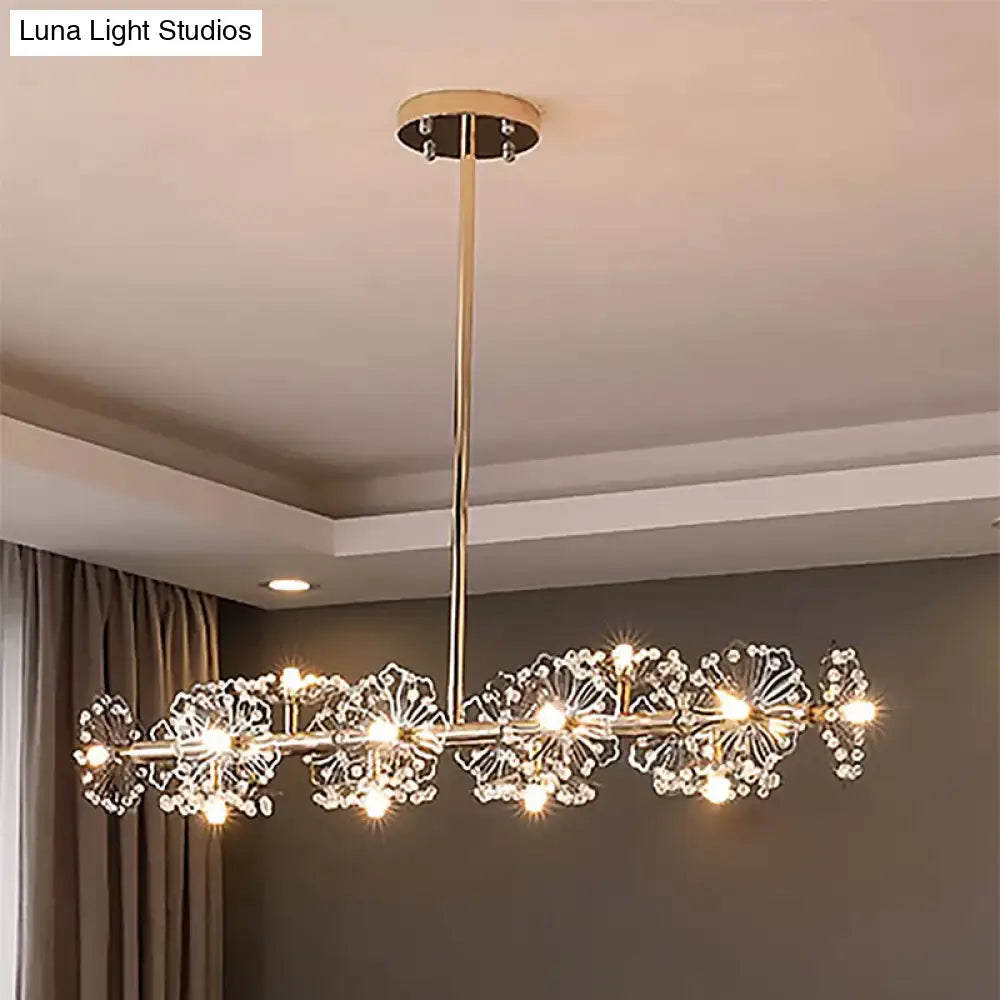 DecorBites™ Modern Black/Gold Floral Island Pendant with 16-Head Crystal Design - Hanging Ceiling Light Fixture