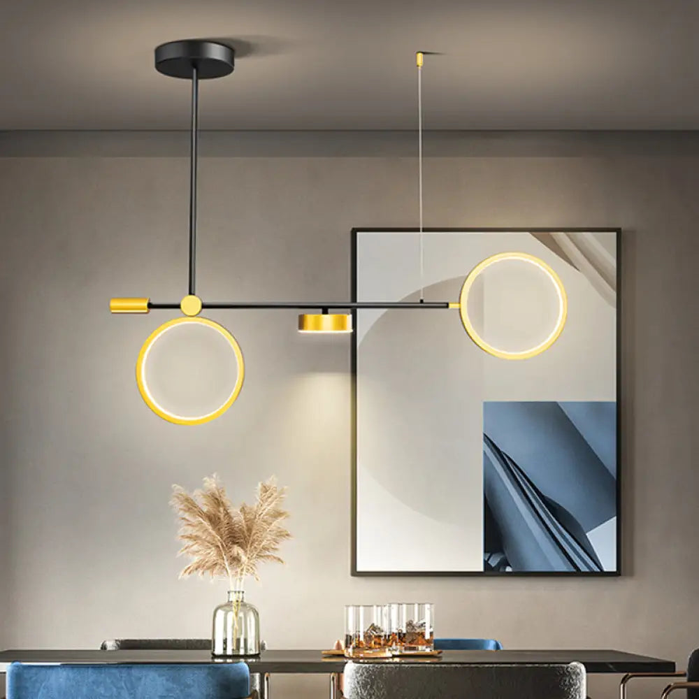 DecorBites™ Modern Black-Gold LED Pendant Light for Island, Metal, Round Shape - Warm/White Illumination