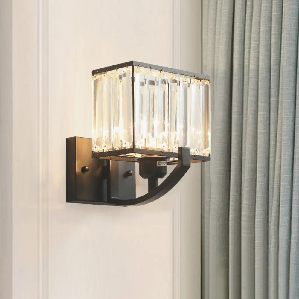 DecorBites™ Modern Black/Gold Rectangle Wall Mount Sconce Light with Clear Crystal for Bedroom - 7"/18" W