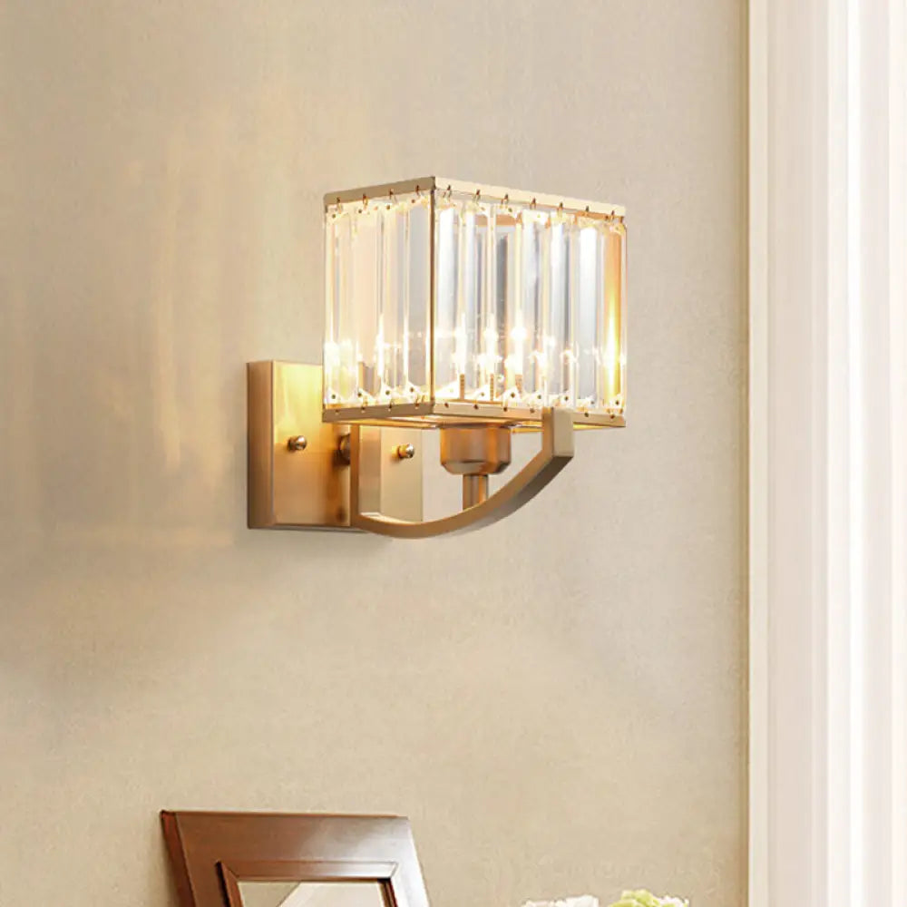 DecorBites™ Modern Black/Gold Rectangle Wall Mount Sconce Light with Clear Crystal for Bedroom - 7"/18" W
