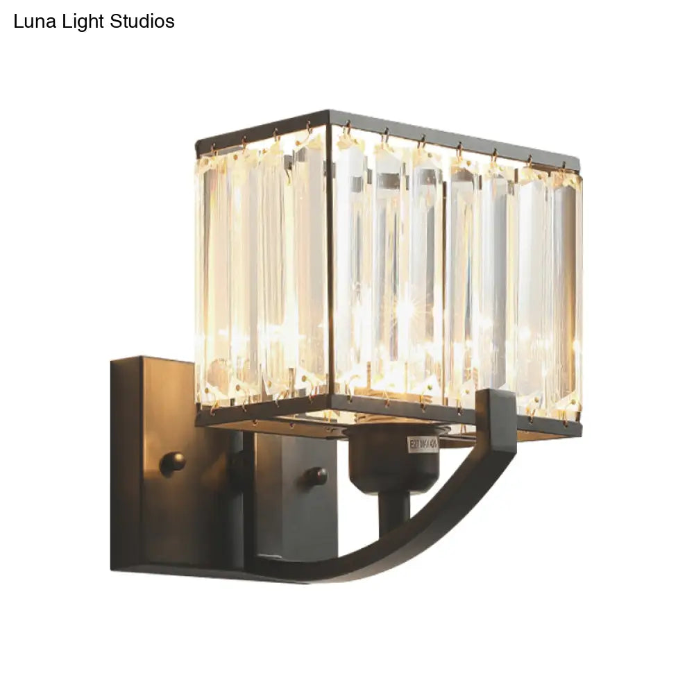 DecorBites™ Modern Black/Gold Rectangle Wall Mount Sconce Light with Clear Crystal for Bedroom - 7"/18" W